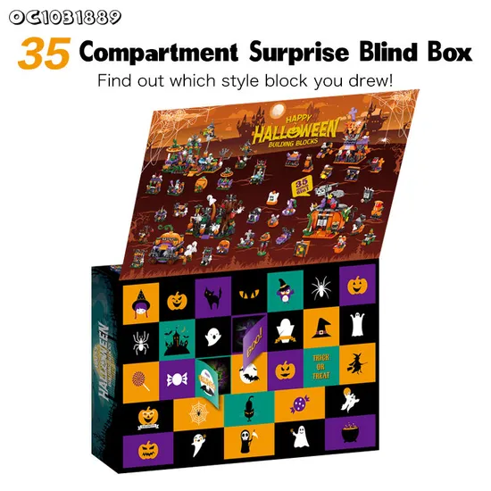35 Compartment Hot Selling 1057PCS Educational Plastic Halloween Items Gift Favors Building Block Toy Surprise Blind Box for Kid