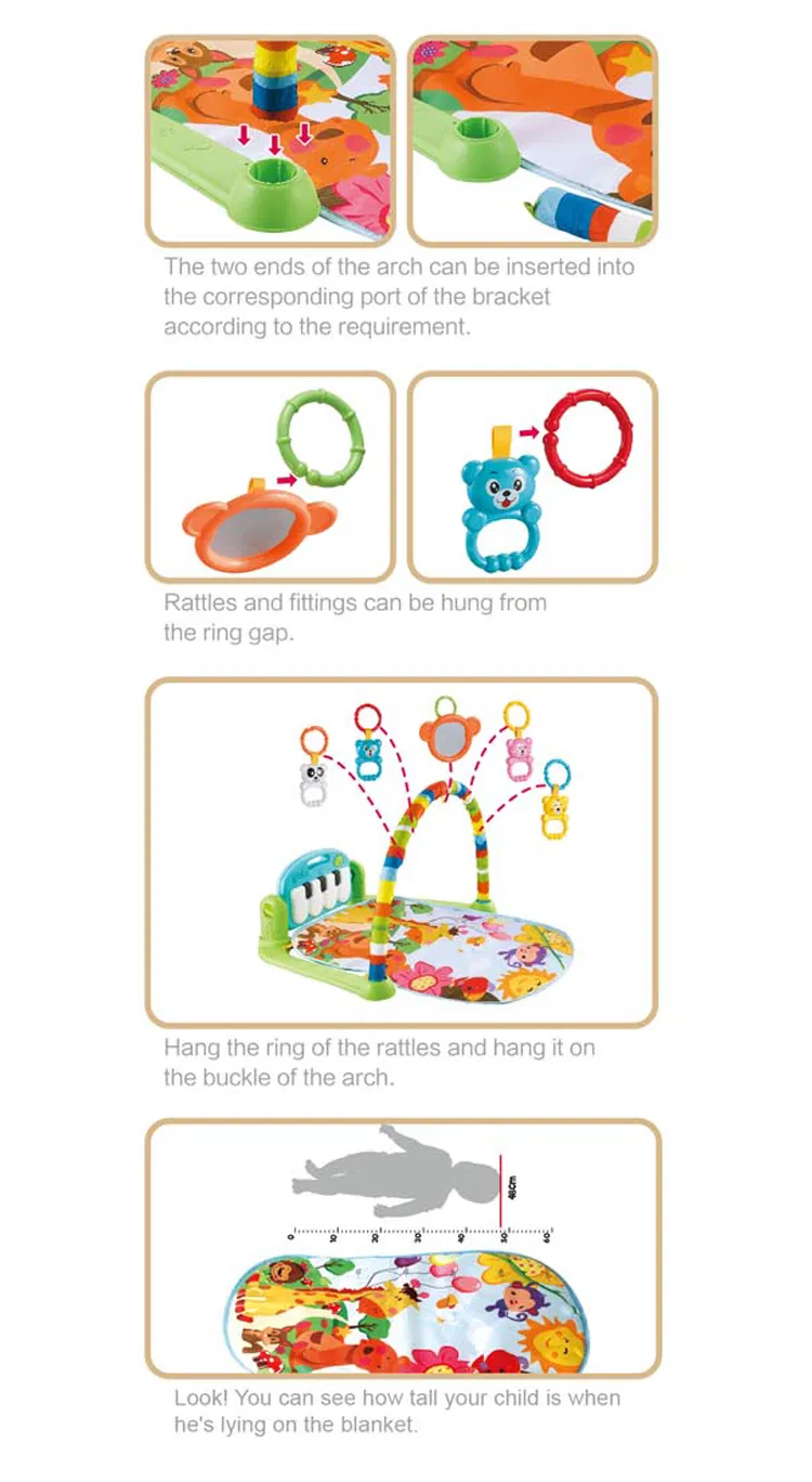 Hot Selling Newborn Pedal Musical Piano Creative Training Play Gym Soft Safe Mat with Light Music and Hanging Toys