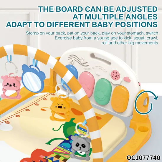 Hot Selling Cartoon Flooring Carpet Activity Musical Gym Play Mat with Pedal Piano Hanging Animal Rattles
