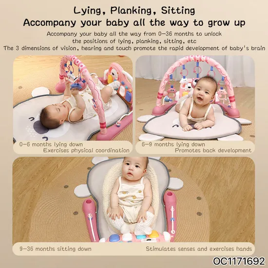 Hanging Rattle Toys Play Gym Mat Baby Fitness Frame Musical Mat with Pedal Piano to Sit and Lie Down for Floor