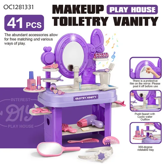 Fashion Make up Girls Beauty Toy 2 in 1 Dress up Game Role Play Toy Beauty Vanity Table with Mirror Multi Accessories Whole Sale