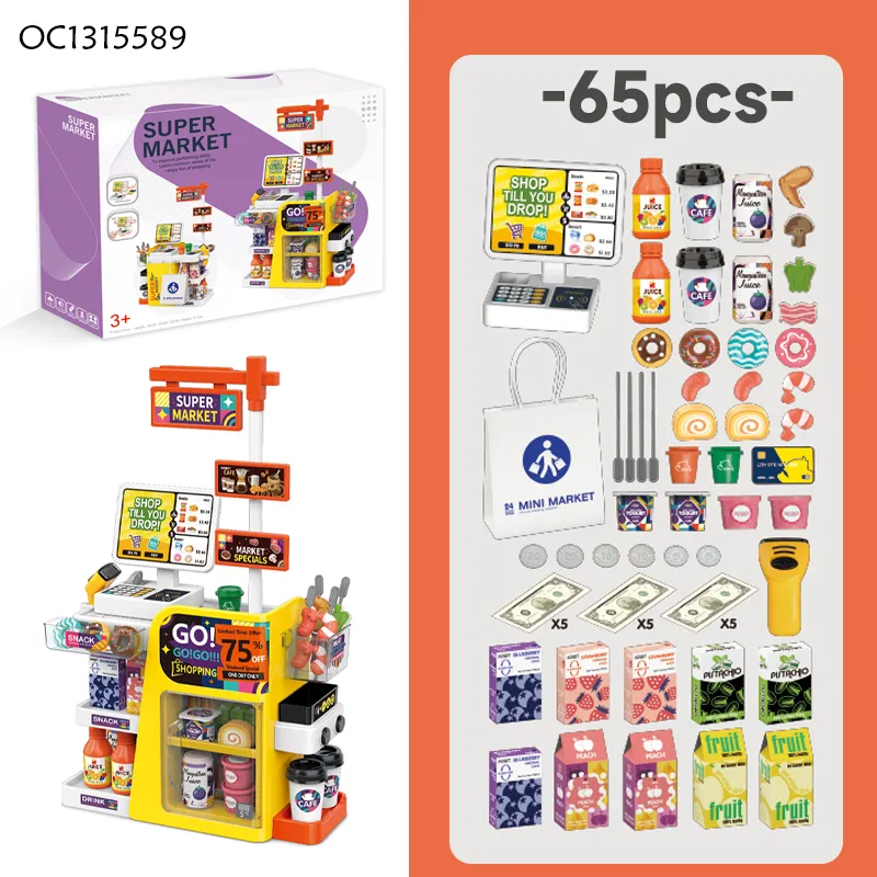 Kids Montessori Role Play Shop Accessories Toys for 4 Years Girl Kitchen Supermarket Cashier Checkout Counter Set Big with Food