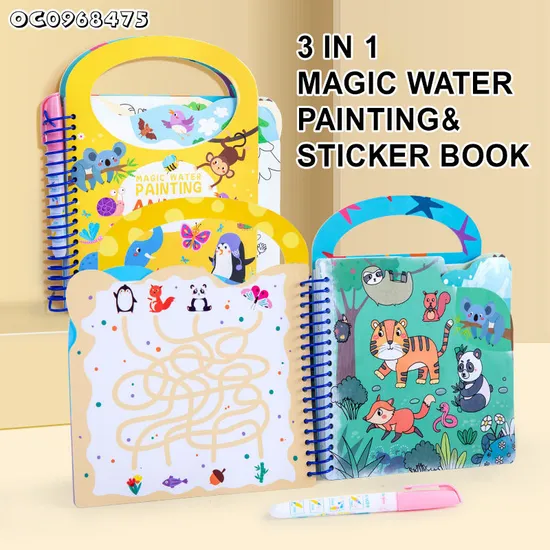 Early Childhood Educational Toys Reusable Montessori Magic Water Painting Busy Book Animals Baby with DIY Kids Sticker Toy