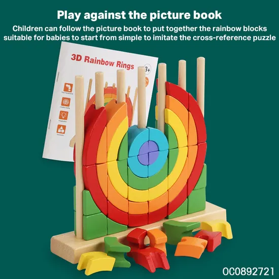 Toys Wooden 3D Puzzle Montessori Rainbow Stacking Blocks Tower Game Toys Children