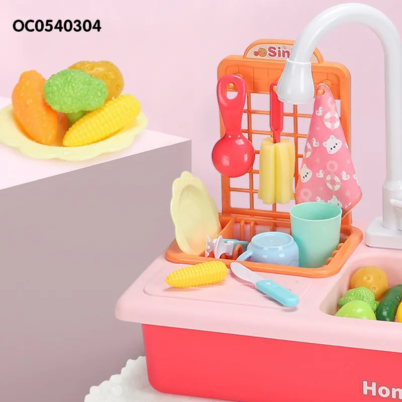 Vegetable Dish Washing Toy Set Kitchen Sink with Accessories Toys for Pretend Play