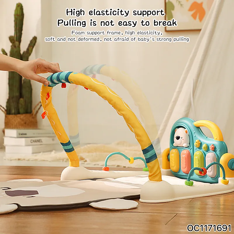 Keyboard Piano Pedal Baby Activity Sensory Play Mat Creative Flooring Crawling Mat with Hanging Rattle Toys