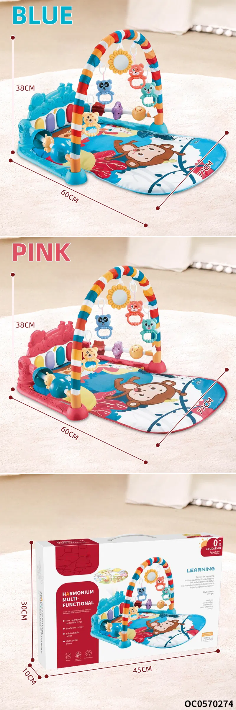 Fitness Gym Pedal Piano and Exercise Activity Crawling Mat Custom Soft Safe Play Floor Mat Baby Musical Mat with Hanging Animals