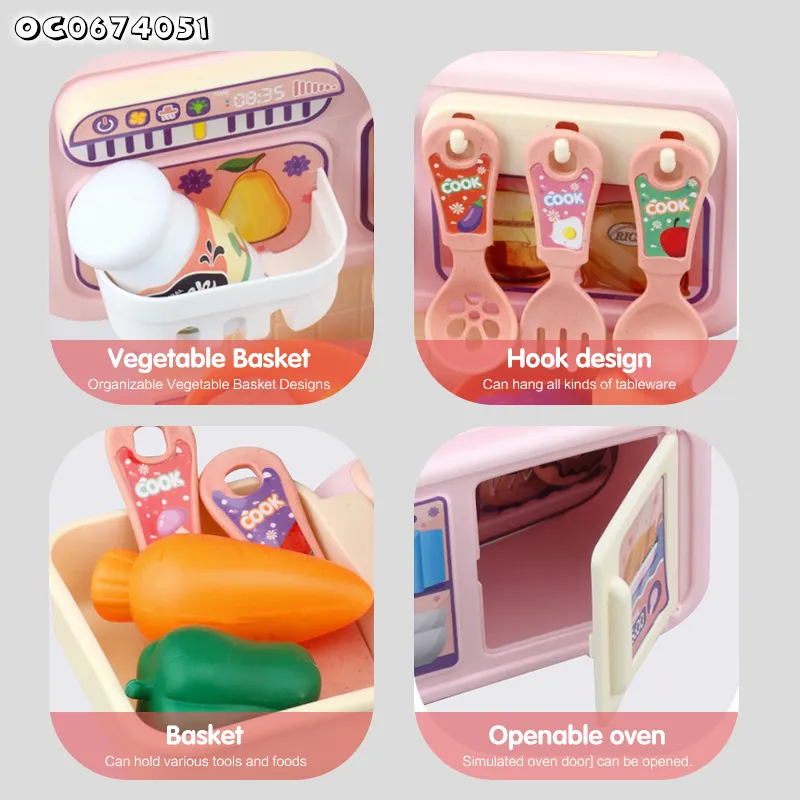 Custom Small Kitchen Appliances Sink Cooking Unboxing Simulation Food Vegetable Toys with Running Water for Kids Cheap