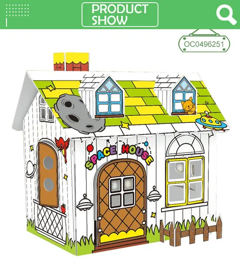 DIY Doodle Painting Cardboard 3D House Coloring Toys Kids Age 5+
