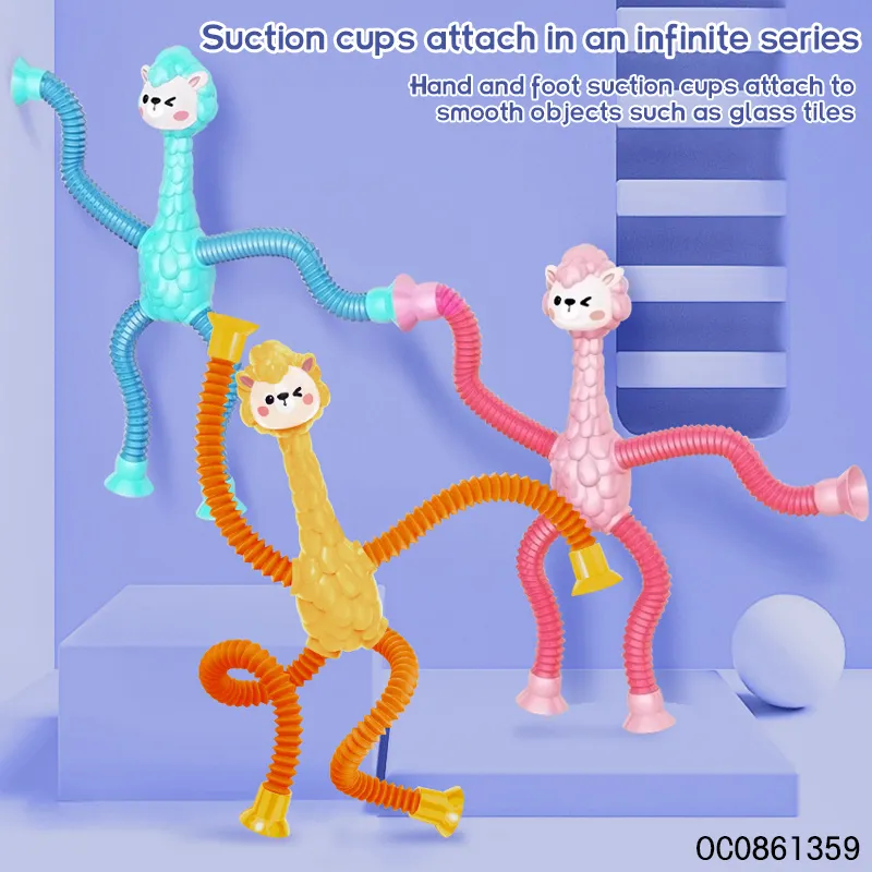 Stress Relief Spring Telescopic Suction Cup Giraffe Toy Tube Fidget Other Baby Squeeze Toys Plastic