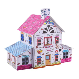 Montessori Children Toy Educational DIY Doodle Painting Kit Cardboard House Toy for Kids