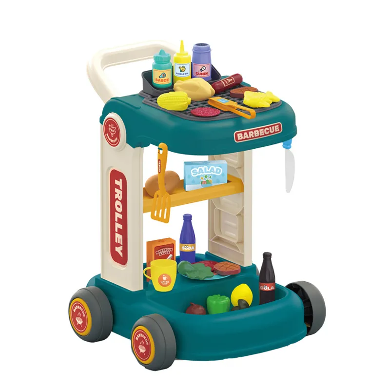 Wholesale Plastic Play Food Set Cart Children's Pretend BBQ Cooking Kitchen Toy