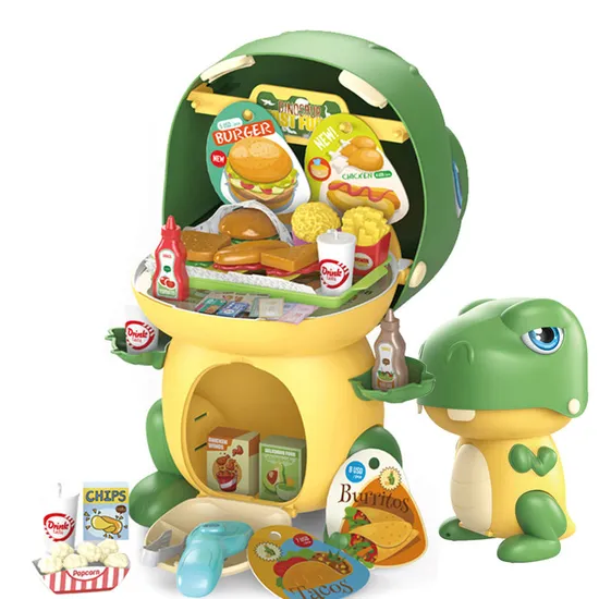 Wholesale Cartoon Dinosaur Design Hamburger Plastic Toy Fast Food Kitchen Plastic Children House Play Gift Set Toys