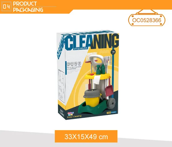 Kids Toys Broom Mop House Kids Pretend Play Cleaning Tools Set with Cleaning Trolley Cart