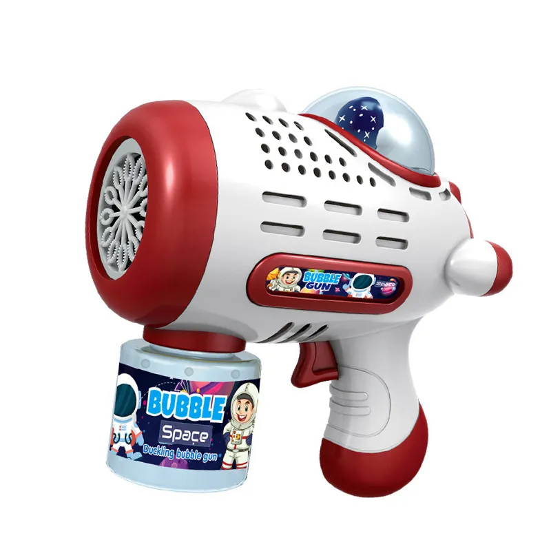Summer Outdoor Transparent Automatic Space Bubble Blower Gun Toy Light Battery Operated Plastic Bubble Bottle Gun