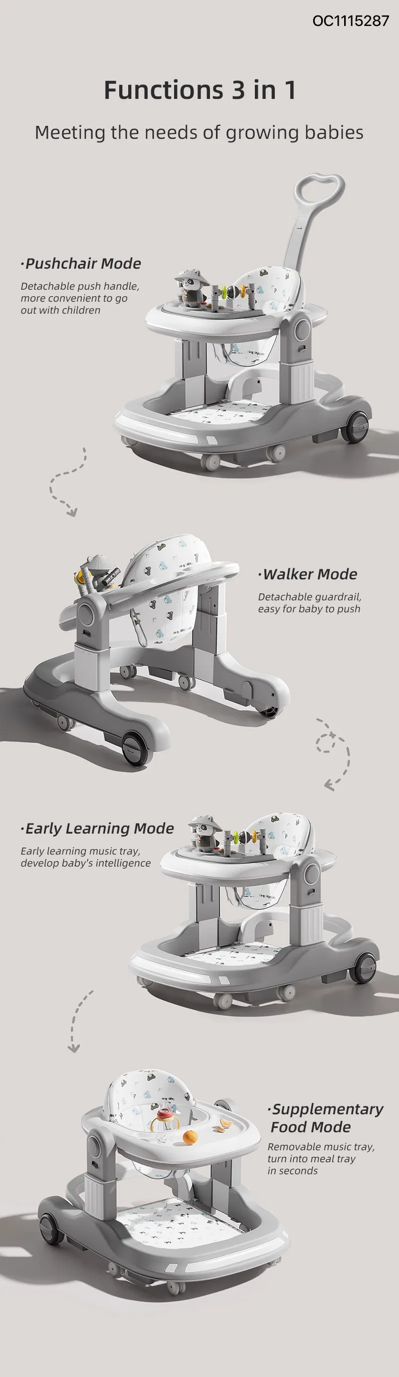 Wholesale Designed New Style Foldable Infant Standing Baby Walker with Wheels and Seat