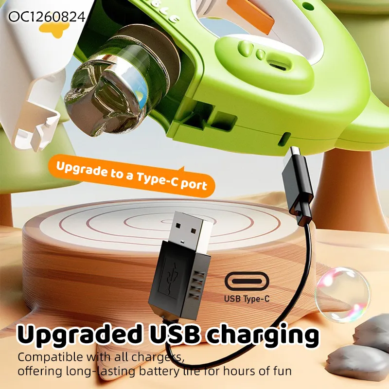 Wholesale Summer Beach 2026 Trendy Children Handled Electric Animal Cute Rechargeable USB Bubble Machine Toys Gun for Kids