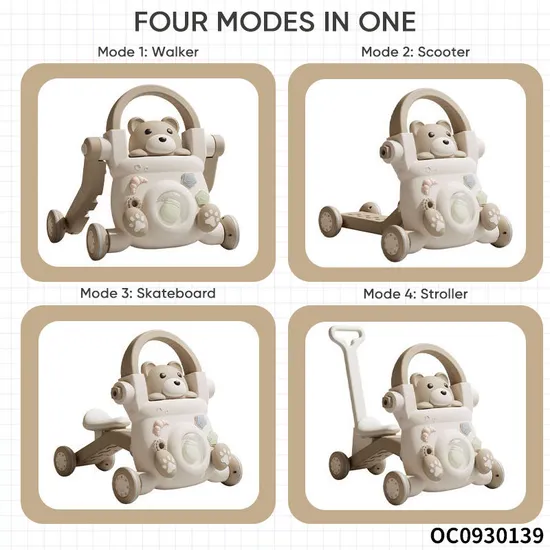 Modern Cheapest Price Music Cartoon Bear Wholesale New Designed Montessori Wheels Handle Infant Baby Push Walker