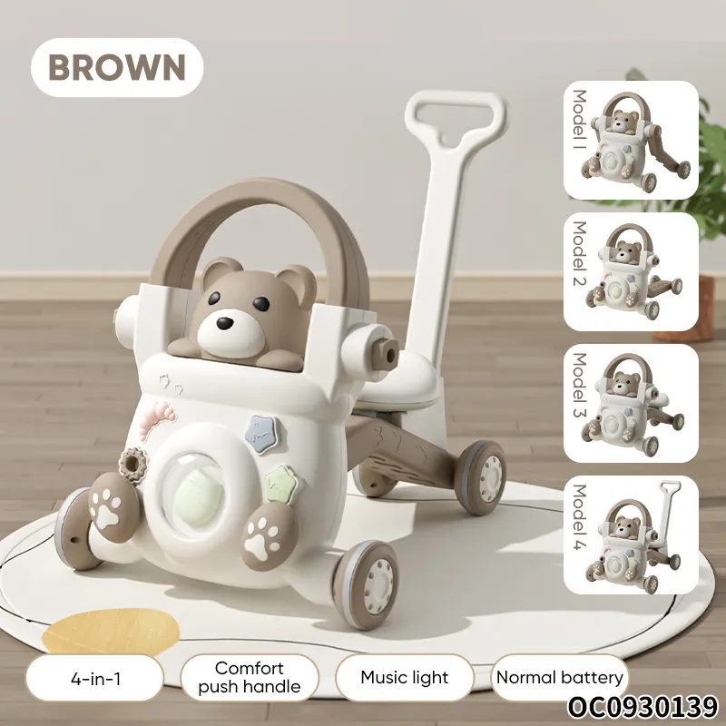 Modern Cheapest Price Music Cartoon Bear Wholesale New Designed Montessori Wheels Handle Infant Baby Push Walker