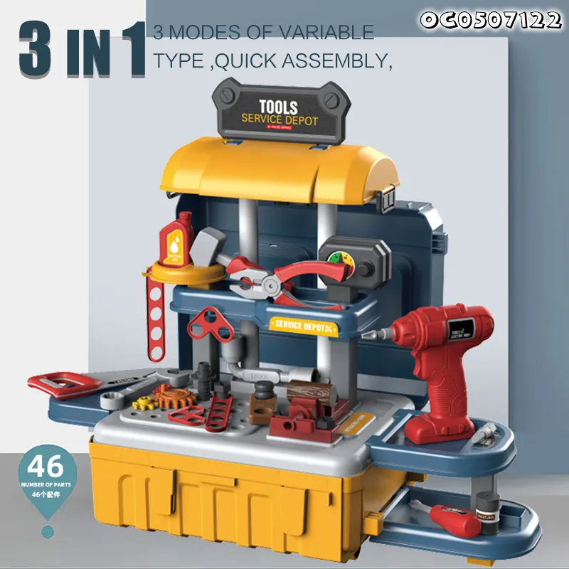 Screw Nuts Plastic Toy Mechanic Engineer Pretend Role Play Construction Tool Box Set for Kids Simulation with Electric Toy Drill