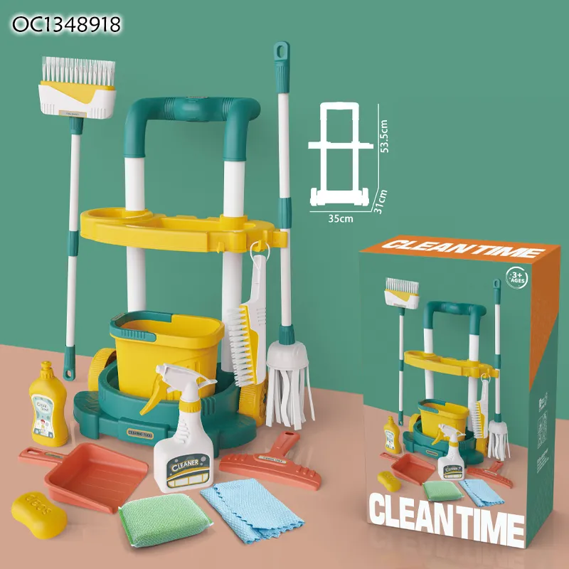 Wholesale Housekeeping Broom and Mop Cleaning Tools Pretend Play Home Cleaning Play Set Cleaning Cart Toy for Kids Home