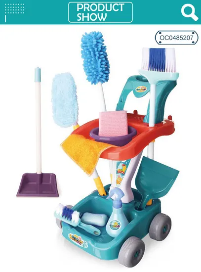 Kids Cleaning Tool Plastic Toys Set for Child Pretend Play Sweeping Tool Set with Trolley
