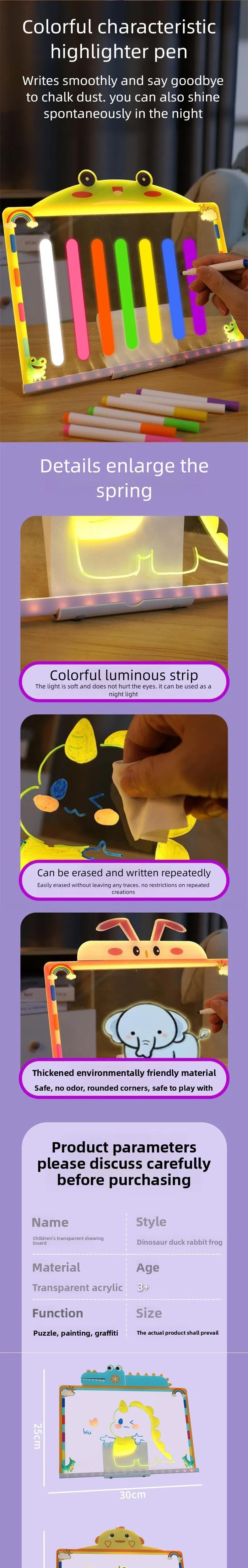 Low Cost Kids Rechargeable Creative LED Glow Drawing Board for Children Educational Toy