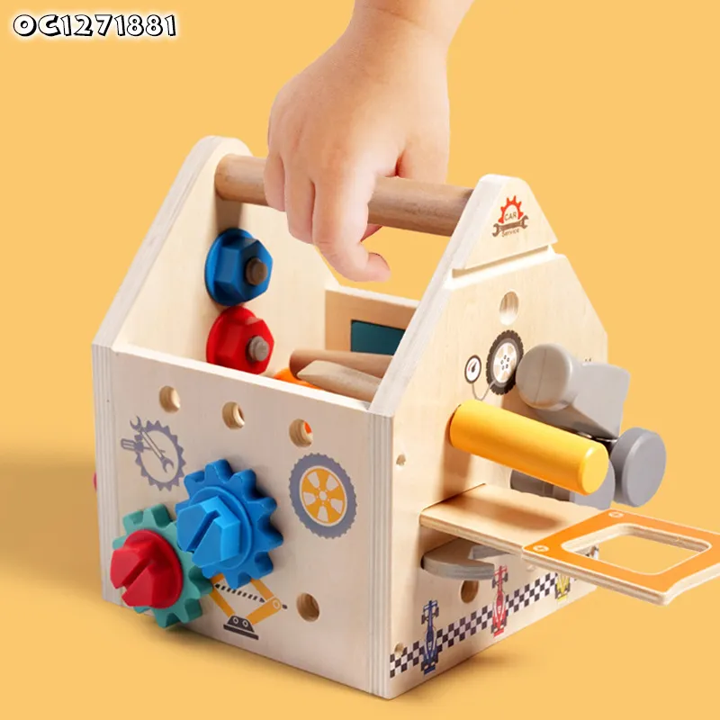 Screws and Nuts Home Exercise Hand Wooden Educational Toys Construction Equipments Tool Engine Repair Sets Toys for Boys with Storage