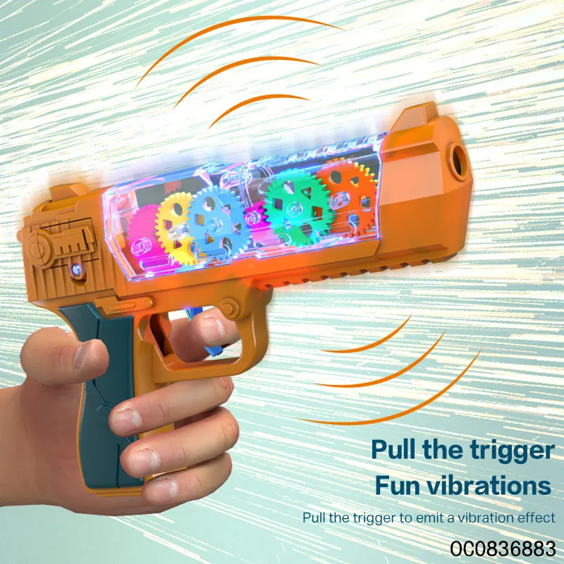 Kids Wholesale Transparent Electronic Gear Toy Guns with Sound and Light