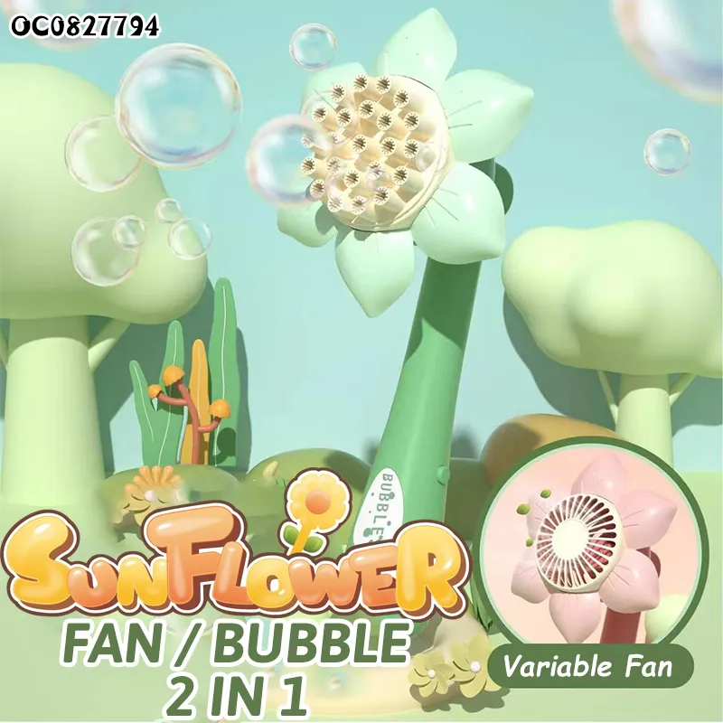 Outdoor Sunflower Pattern 2 in 1 Wholesale Baby Kids Bubble Gun Toys with Fan