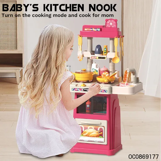 Wholesale Play Pretend Kitchen Cooking Pink Plastic Kitchen Toys Gift Set for Kids