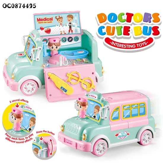 Light Music Plastic Doctor Nurse Pretend Play Ambulance Car Montessori Doctor Play Set Kit for Kids