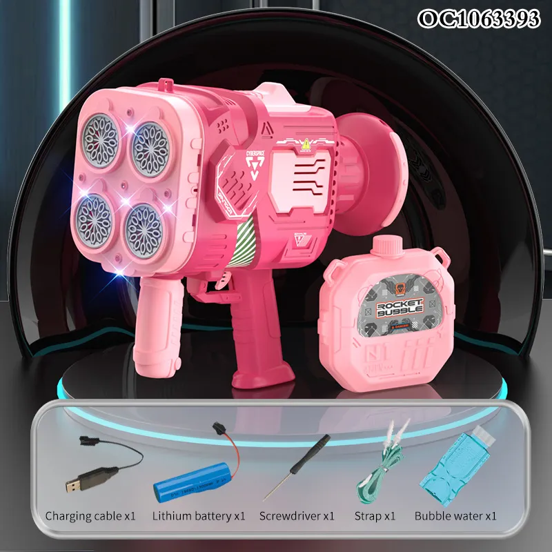 Chilidren Wholesale 48-Hole Battery Operated Rocket Soap Bubble Toy Gun OEM/ODM Plastic Machine with Light Music