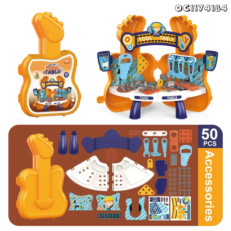 50PCS Boy Mechanical Tools Table Children Montessori Educational Screw Nuts Plastic Pretend Toy Set with Handbag Suitcase
