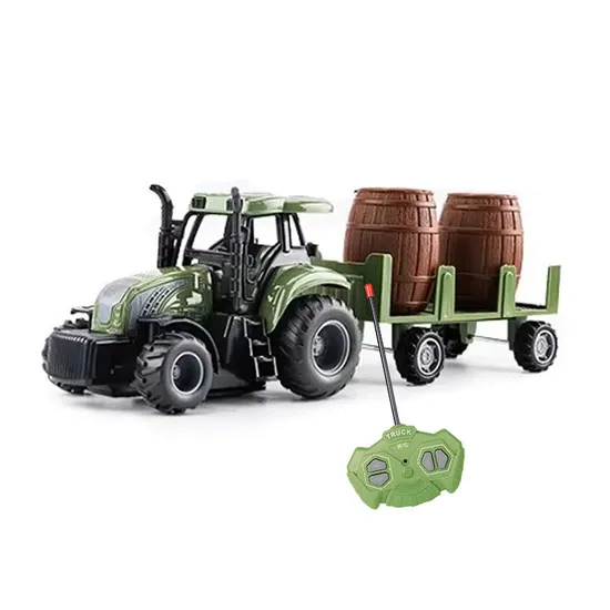 Plastic Transport Wooden Barrel Children RC Car Toys Small RC Farm Tractor Remote Control with Farm Toy