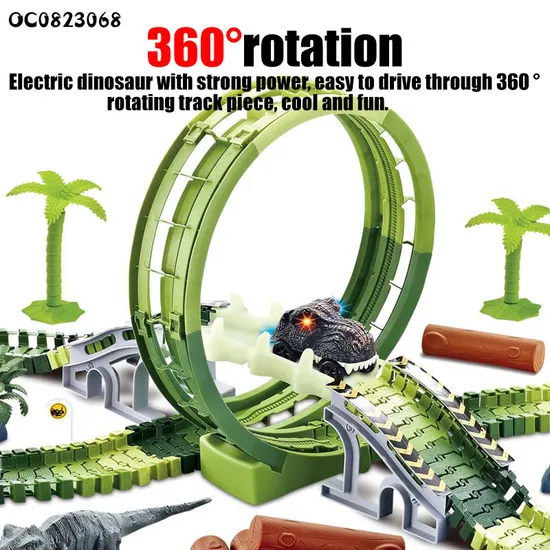 Kids Adventure Electric Slot Toys Boys Race Track Dinosaur Car Set with PVC Dinosaur Toy