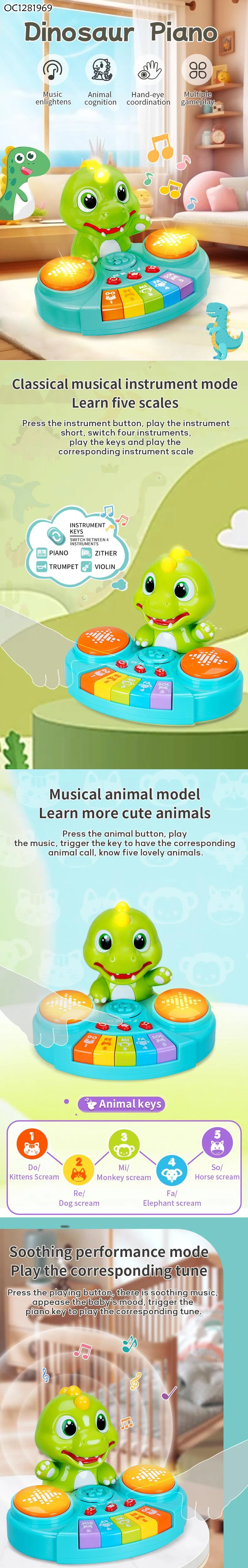 Wholesale Baby Learning Educational Musical Instrument Light up Plastic Animal Sound Electronic Cartoon Piano Keyboard Toy