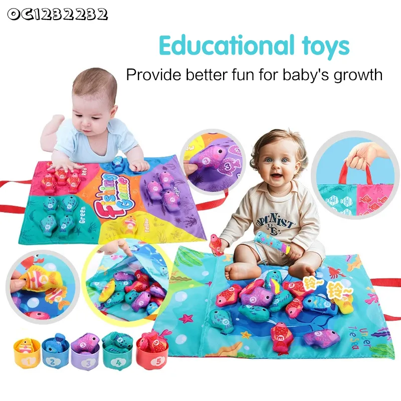 Color Sorting Cognitive Development Early Education Baby Cloth Material Sensory Toy Portable Fish Game Plastic Toy Fish Hook Kid
