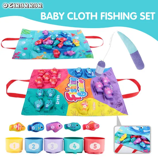Color Sorting Cognitive Development Early Education Baby Cloth Material Sensory Toy Portable Fish Game Plastic Toy Fish Hook Kid