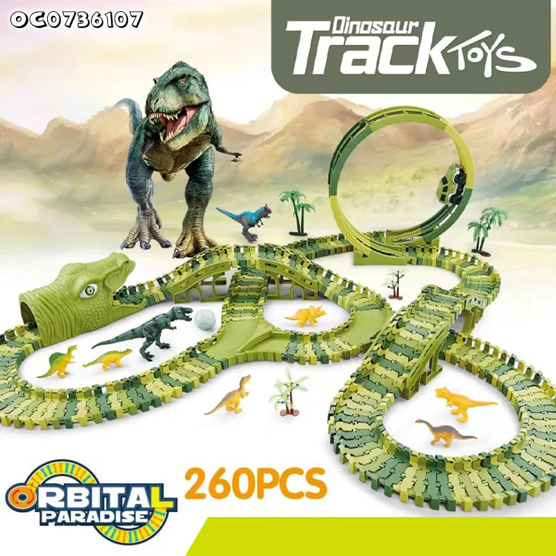 Newest Educational Toy Assembled Kids Race Dinosaur Flexible Track Parking Slot Toy with Electric Car for Boy Gift Item