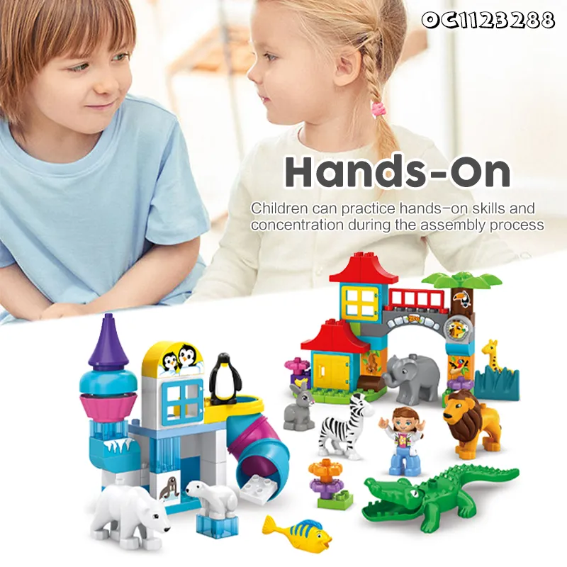 Wholesale Outdoor Blocks Zoo Park Wild Animal Model Plastic Building Blocks Toys for Kids