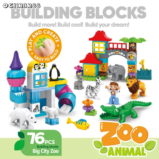 Wholesale Outdoor Blocks Zoo Park Wild Animal Model Plastic Building Blocks Toys for Kids