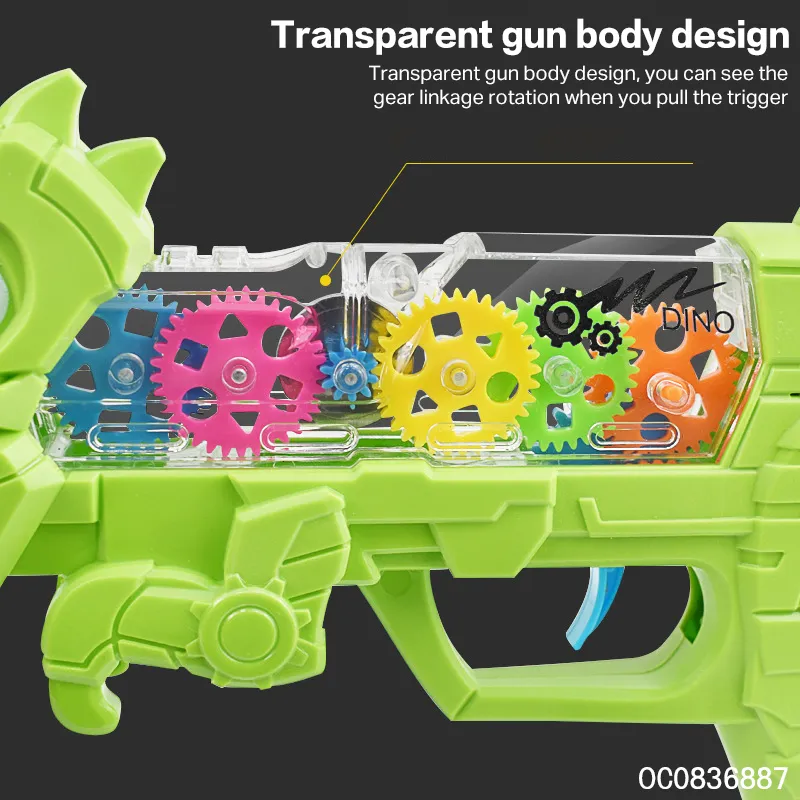 Battery Operated Gear Dinosaur Kids Toy Gun Toy with Lights and Sound