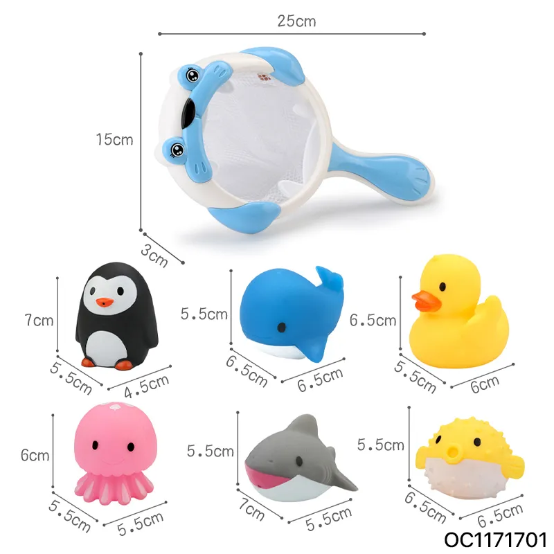 Wholesale Summer Montessori Rubber Cartoon Sea Animal Figure Custom Bath Fishing Water Gift Bath Toy for Kids