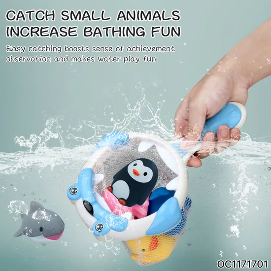 Wholesale Summer Montessori Rubber Cartoon Sea Animal Figure Custom Bath Fishing Water Gift Bath Toy for Kids