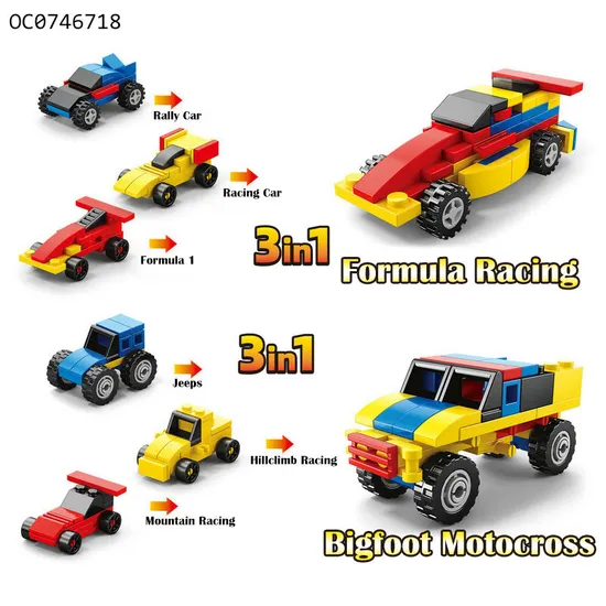 Wholesale Educational Montessori 6in1 Truck Mini Cartoon Plastic Building Block Car Toy for Kids