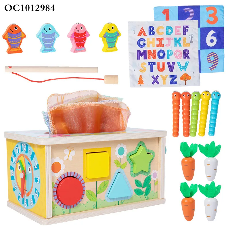 Wholesale Montessori Plastic Educational Wooden Puzzle Activity Fishing Baby Box Toy