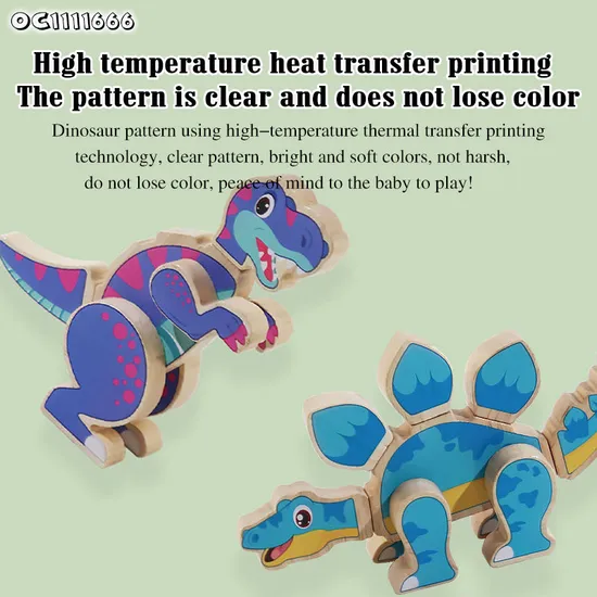 Wholesale Montessori 4PCS Cognitive Educational DIY 3D Dinosaur Wooden Block Toy for Kids