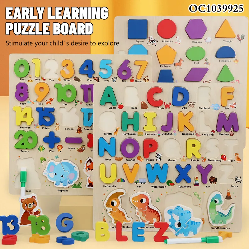 3D Cute Cartoon Animal ABC Wooden Jigsaw Puzzle Creative Cognitive Educational Toy for Preschool Made in China