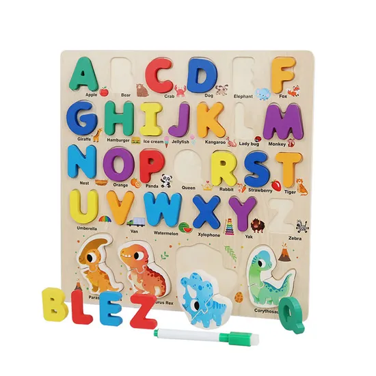 3D Cute Cartoon Animal ABC Wooden Jigsaw Puzzle Creative Cognitive Educational Toy for Preschool Made in China